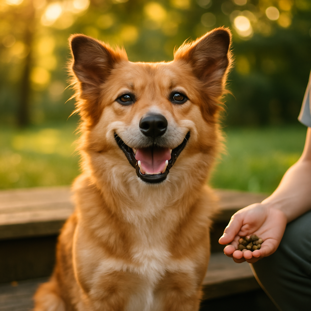 Smiling rescued dog